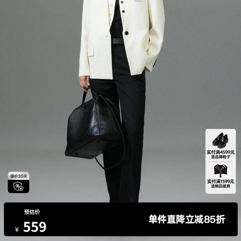 U/TI黑色通勤风羊毛西装裤女装百搭直筒裤休闲裤尤缇2025春季新款