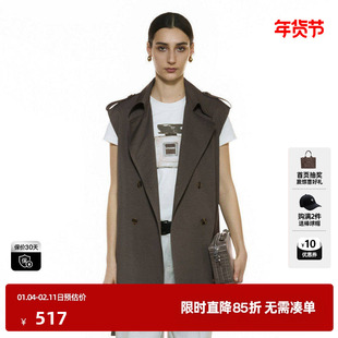 U/T军绿色短款风衣马夹女装 设计感通勤无袖外套尤缇2025秋季新款