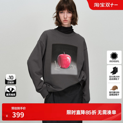 U/TI苹果落肩卫衣女深灰色空气层料宽松休闲上衣尤缇2026春季新款