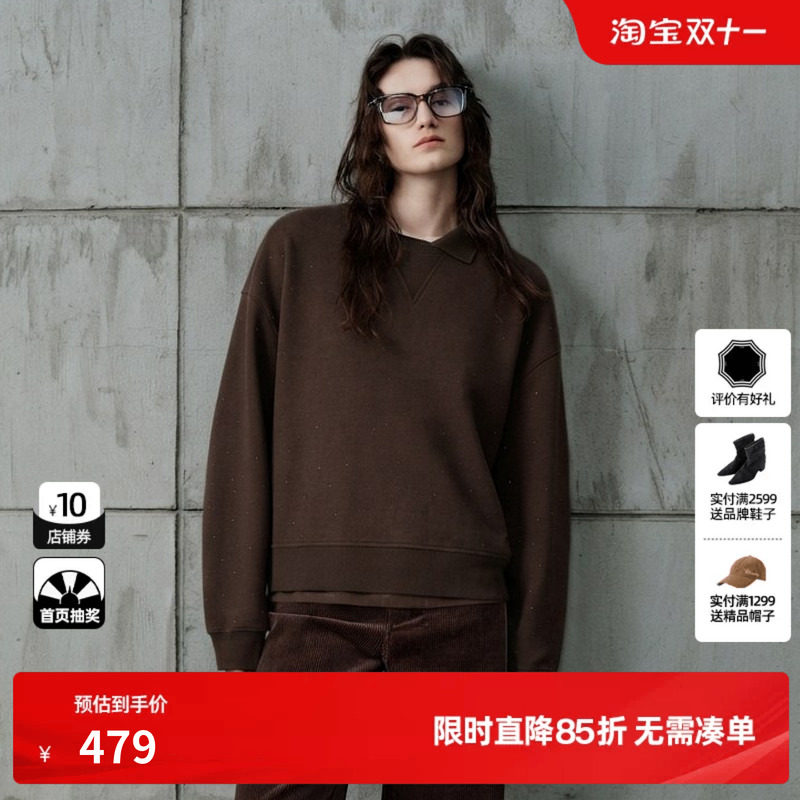 U/TI 咖色棉感polo翻领长袖卫衣女慵懒休闲短T恤尤缇2026冬季新款