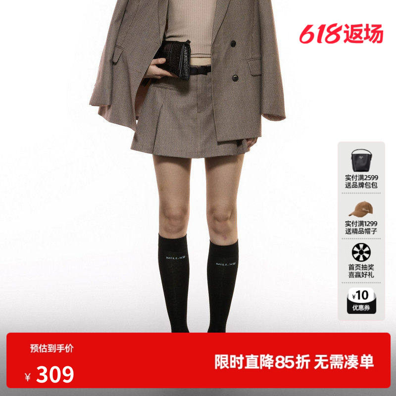 U/TI格纹学院感西装裙裤女 复古配腰带小A字短裙尤缇2025秋季新款