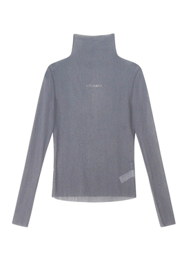 U/TI高领网纱长袖T恤女 灰色微透弹力修身打底衣尤缇2026春季新款