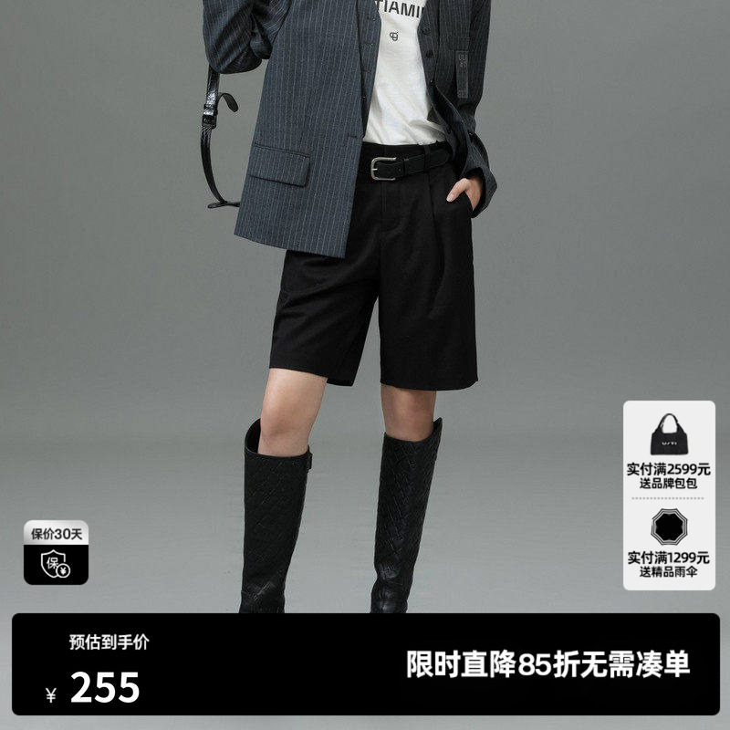 U/TI黑色通勤风西装短裤女装百搭显瘦直筒休闲裤尤缇2025春季新款