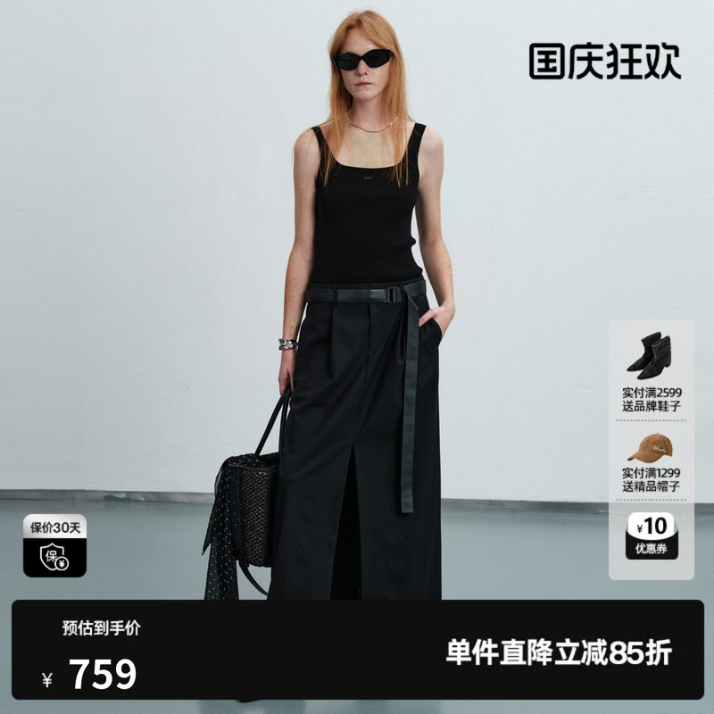 U/TI黑色背心连衣裙女吊带拼接工装直筒薄半身裙尤缇2026夏季新款