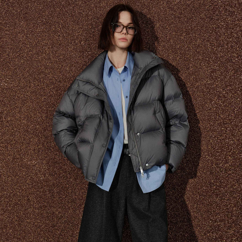 U/TI灰色翻领直筒短白鸭绒羽绒服女保暖休闲外套尤缇2026冬季新款