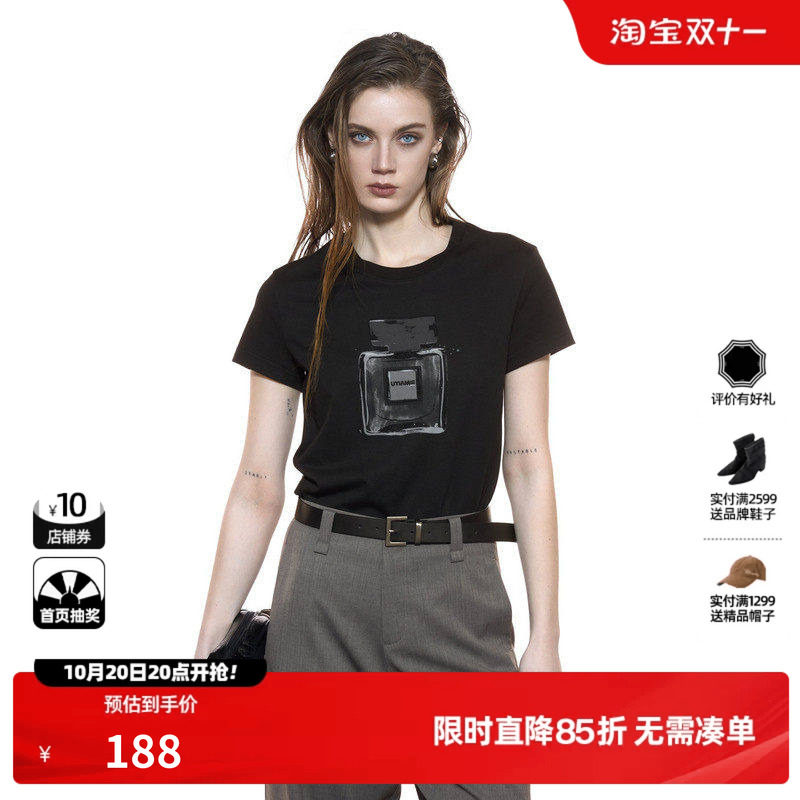 U/TI正肩香水系列小版T恤女装 晕染烫钻短袖上衣尤缇2025秋季新款