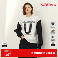 U/TI棉感肌理感字母印花卫衣女百搭休拼色闲上衣尤缇时尚春季新款