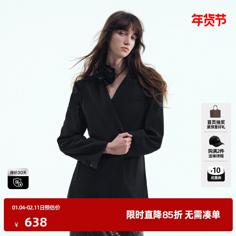 U/TI无领黑色西装外套女装设计感通勤风休闲上衣尤缇2025秋季新款