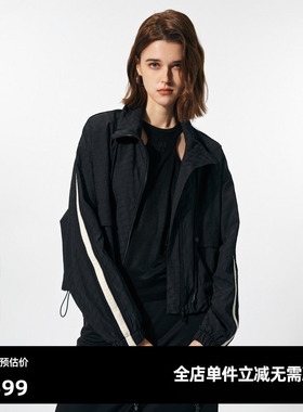 U/TI黑色运动风老花短款外套女装百搭户外风上衣尤缇2025春季新款