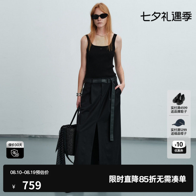 U/TI黑色背心连衣裙女吊带拼接工装直筒薄半身裙尤缇2026夏季新款