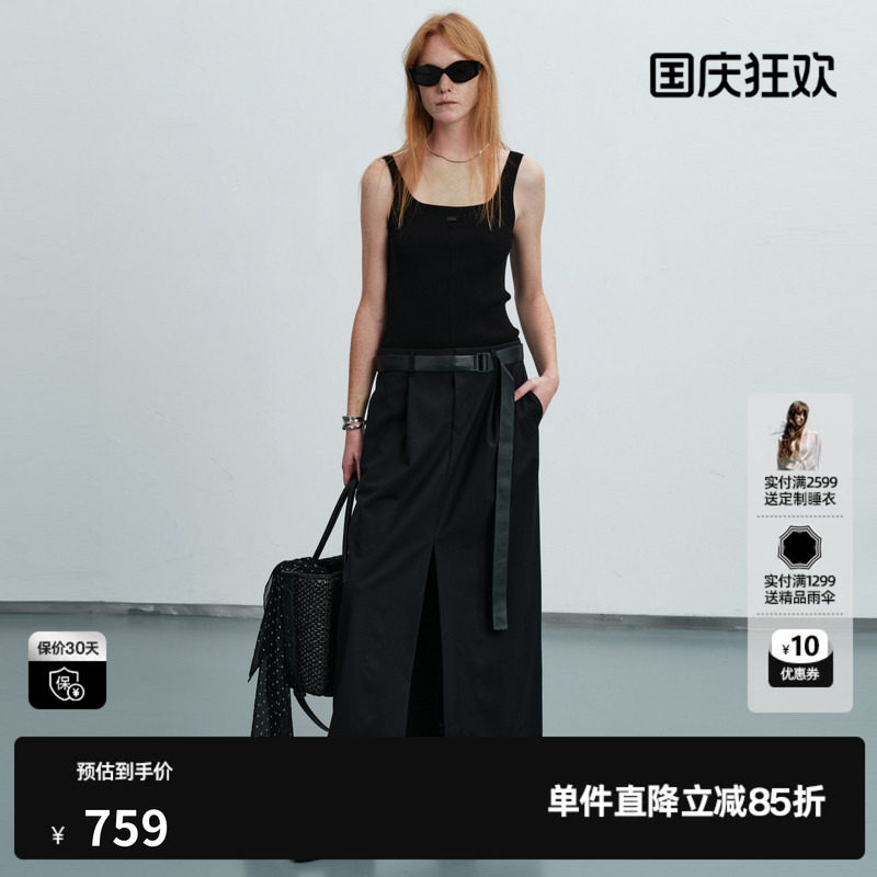 U/TI黑色背心连衣裙女吊带拼接工装直筒薄半身裙尤缇2026夏季新款