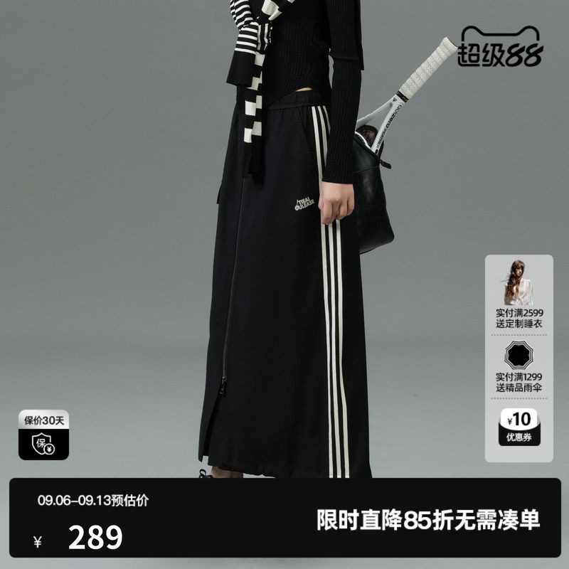 U/TI黑色网球运动风半身裙女百搭棉感拉链工装裙尤缇2025春季新款