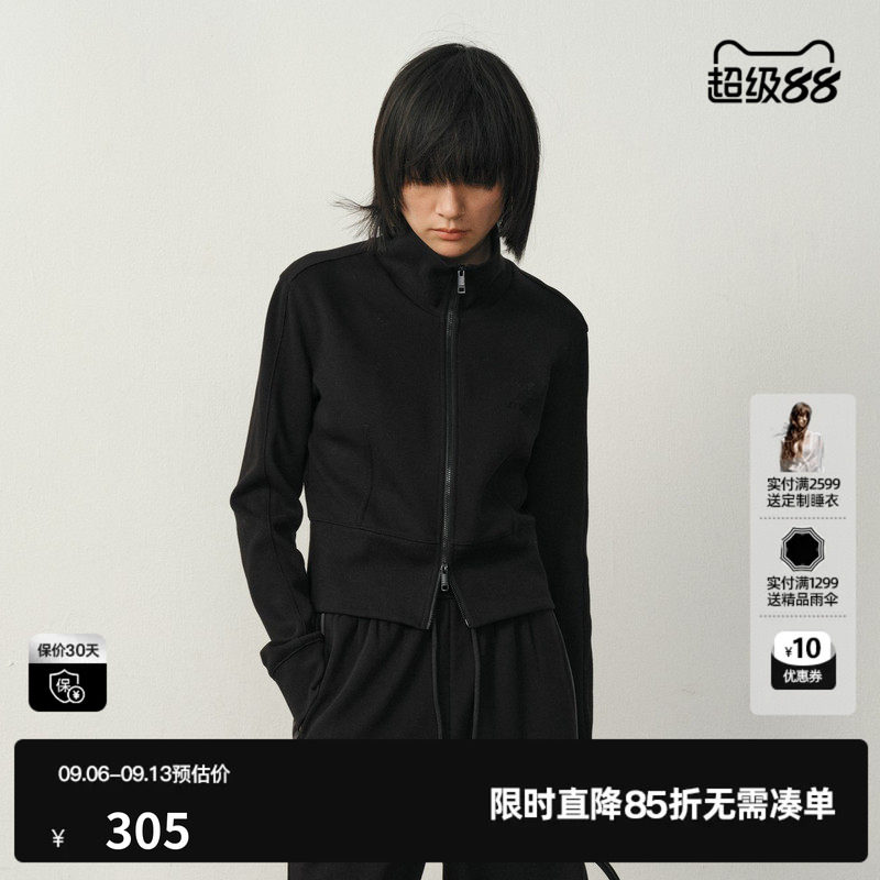 U/TI双拉链加绒短外套女简约显瘦运动风棉质上衣尤缇2025冬季新款
