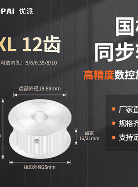 同步带轮XL12齿AF型齿宽16/21内孔4 5 6 6.35 8 1012机械型同步轮