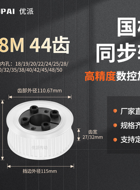 同步带轮免键S8M44齿AF齿宽27/32内孔10124机械型胀紧套同步轮S8M
