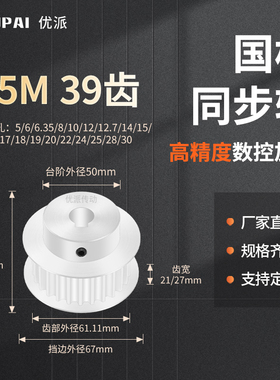 同步带轮S5M39齿宽21/27BF内孔5 6 8 10 12 12714机械型同步轮S5M