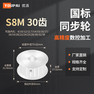 同步带轮S8M30齿AF型齿宽27/32内孔1516171819202425机械型同步轮