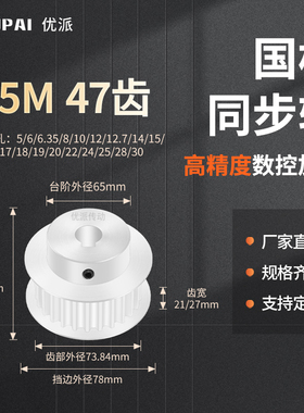 同步带轮S5M47齿宽21/27BF内孔5 6 8 10 12 14151920机械型同步轮