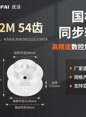 同步带轮S2M54齿BF型齿宽7/11内孔635 8 10 12 14 15机械型同步轮