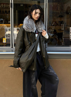 2025冬季新款双排扣大口袋羽绒夹绒皮衣外套90白鸭绒羽绒服85500