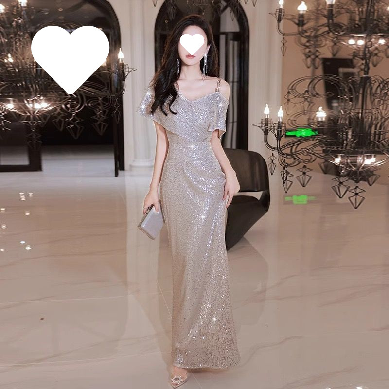 晚礼服女宴会气质轻奢小众高端高端大气高级感主持人金色连衣长裙