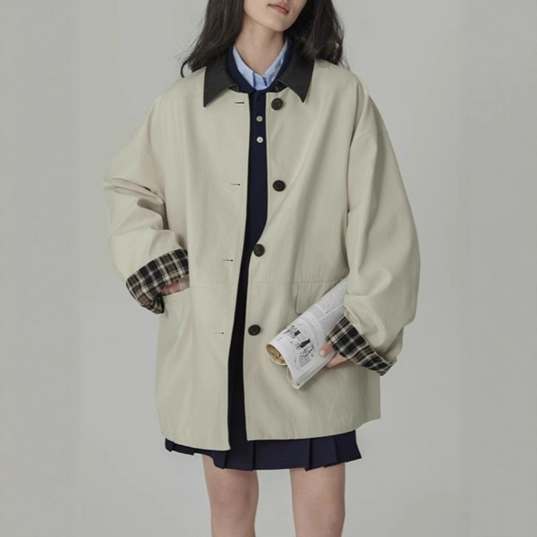 HAVERICE饭馆 旧时来信 撞色复古高级新款小个子莱赛尔风衣外套女