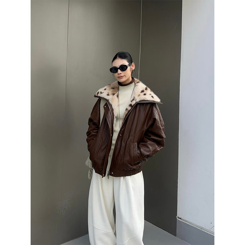 2025冬季新款美式复古大翻毛领皮衣90白鹅绒夹克外套羽绒服56183