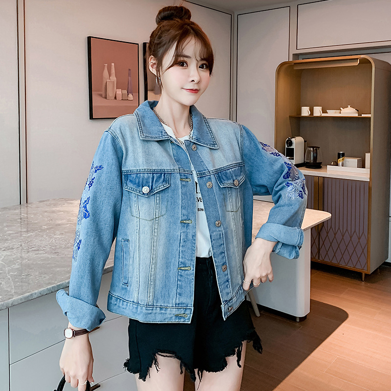 大码女装胖mm2024秋季韩版刺绣夹克外套女洋气时尚藏肉牛仔上衣服