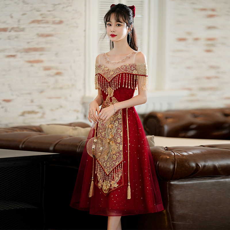 敬酒服新娘春季2025新款酒红色中式秀禾服结婚回门礼服裙女小个子
