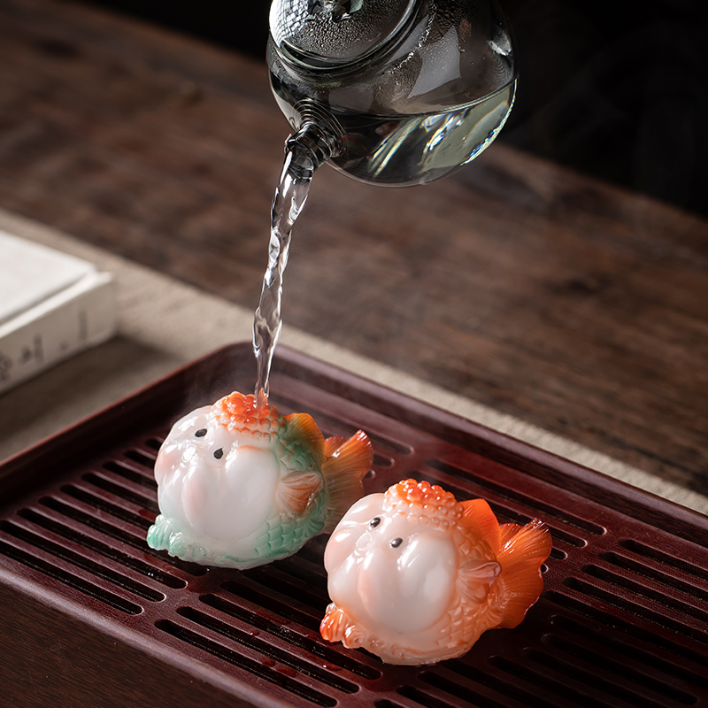 金鱼茶宠摆件吐泡泡鱼可养茶玩
