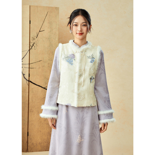 洋气年轻款 新中式 夹棉马甲水貂毛紫旗袍拼色套裙 蜚蜚 SHIBAI拾白