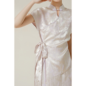 缎面套装 改良盘扣新中式 斜襟国风禅意茶服短袖 SHIBAI拾白2025夏季