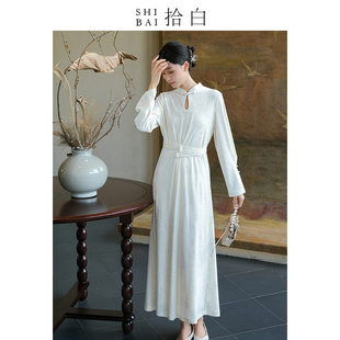 SHIBAI拾白新中式连衣裙原创设计国风禅意改良旗袍腰封收腰长裙