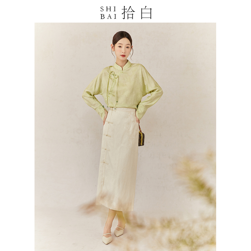 拾白新中式缠枝葡萄纹国风衬衫