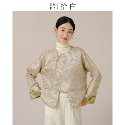 SHIBAI拾白新中式外套春秋新款原创国风瑞兽贵气高端提花斜襟上衣
