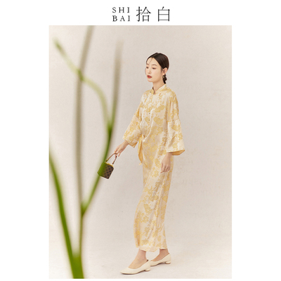 拾白新中式改良国风提花连衣裙