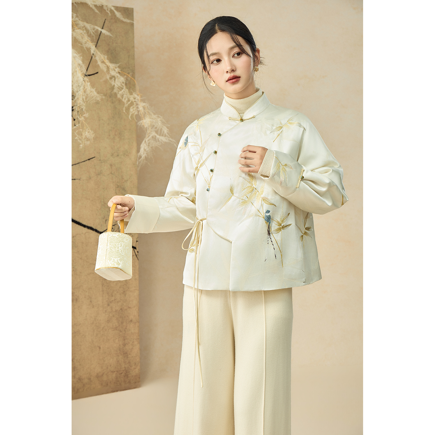 SHIBAI拾白 素篁 夹棉新中式国风琵琶襟精致刺绣禅意高级感女外套