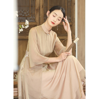 SHIBAI拾白新中式2024夏季复古茶人服女装国风改良旗袍奥黛连衣裙