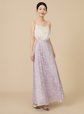 SHIBAI拾白2025夏季新中式国风汉元素绣花紫色优雅显白高腰A字裙