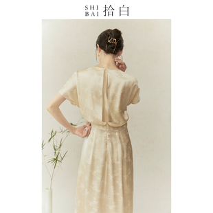 拾白SHIBAI 新中式连衣裙原创国风女装梅兰竹菊茶服人丝盘扣长裙