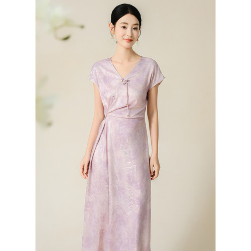 拾白新中式连衣裙气质夏季长裙