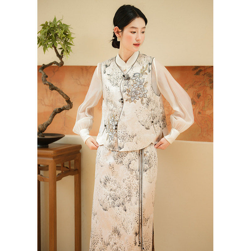 SHIBAI拾白 东方韵 水墨国风高奢贵气新中式叠穿无袖刺绣半裙套装,女装/女士精品,上衣,淘宝优惠券,粉丝福利购,淘宝优惠卷