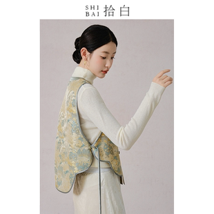 SHIBAI拾白新中式马甲原创复古国风春夏女叠穿设计感人丝提花坎肩