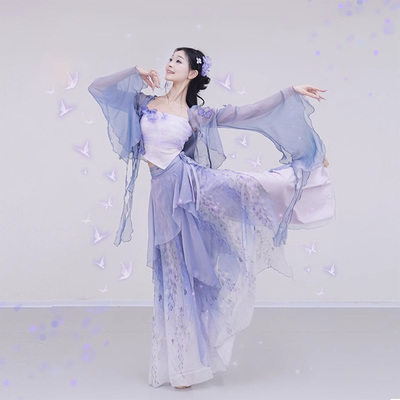 古典舞蹈服渐变纱衣喇叭袖外披