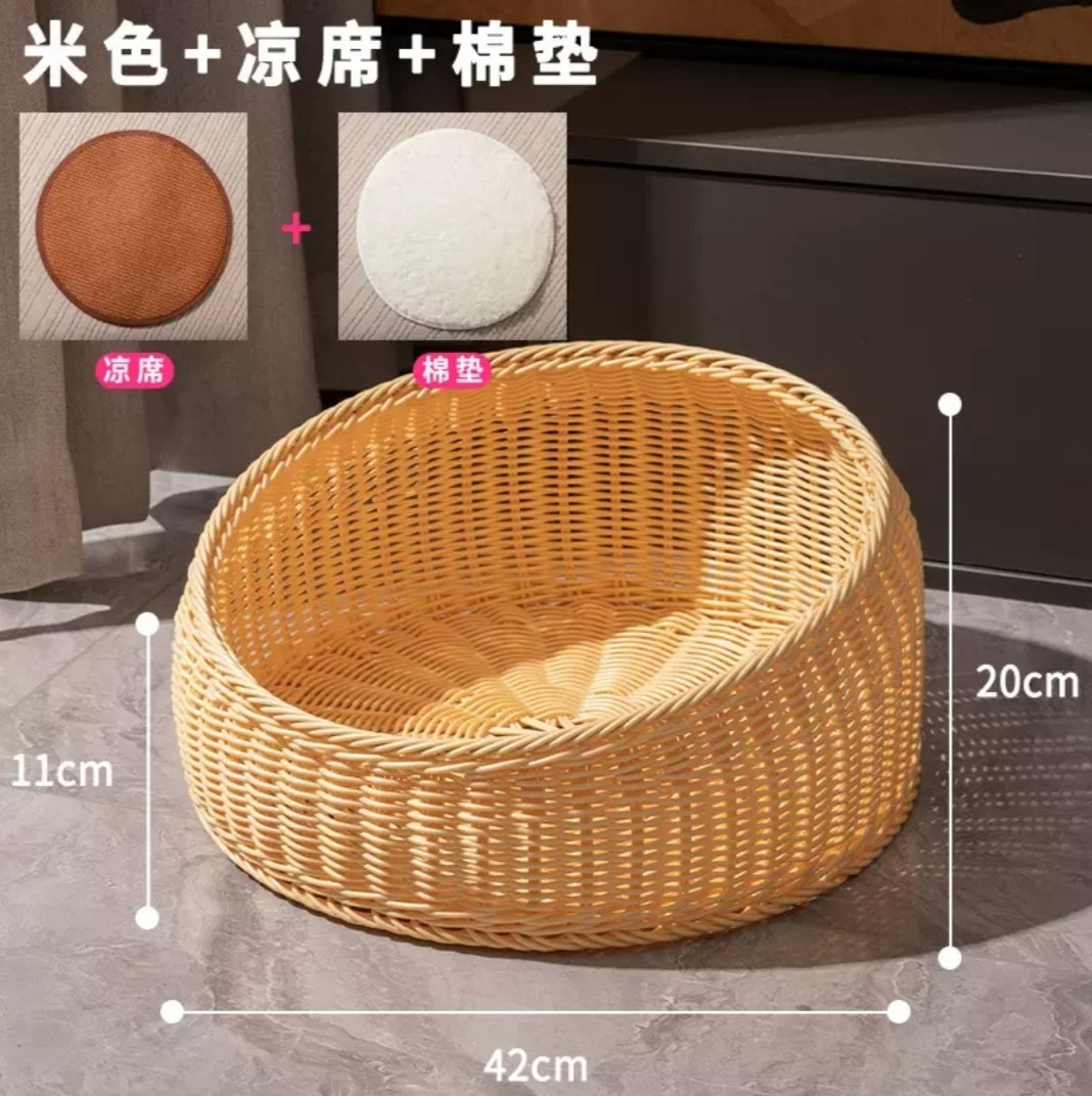 猫窝四季通用夏天藤编狗窝猫笼竹编框猫篮圆形猫圈窝超大猫床凉窝