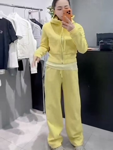 粉色运动休闲套装女春秋季2026新款时尚开衫连帽卫衣直筒裤两件套