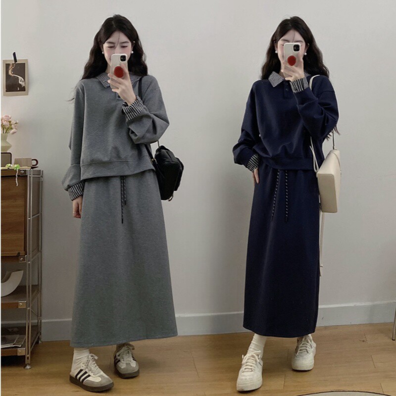 安可雷穿搭套装女2025春秋大尺码胖mm韩系高级感卫衣半身裙子两件