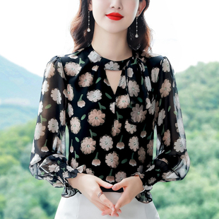 宽松波点洋气T恤小衫 爆款 新款 衬衫 显瘦衬衣 女碎花雪纺上衣春秋装