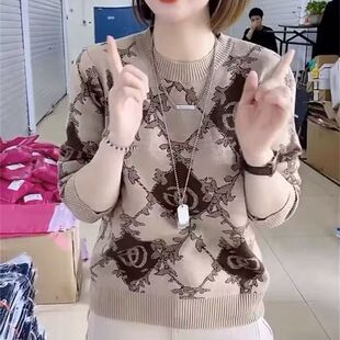中年妈妈遮肚宽松外穿毛衣女加肥加大码春秋打底衫中老年秋装上衣