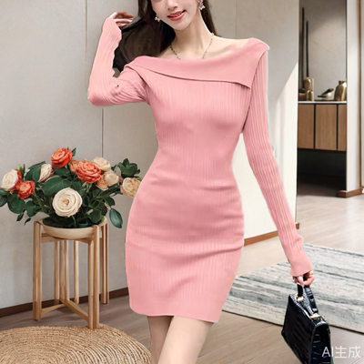 针织连衣裙女紧身短款小个子性感包臀打底内搭毛衣心机设计感秋冬